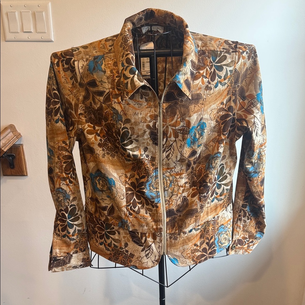 Christopher & Banks Floral Patterned Jacket in Brown and Blue